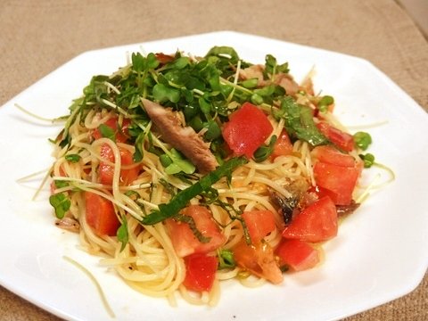 サンマ開きの冷製パスタ